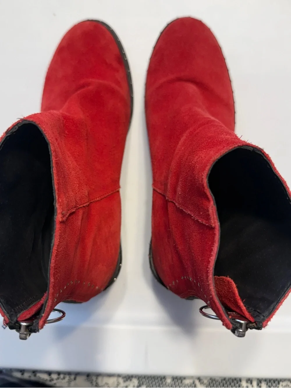 Topshop Red Suede Ankle Boots with Studded Trim - Women's Shoes Sz 37 (6.5)